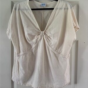 Oh My Gauze Cream Ruched Tie Front Blouse sz 2 great condition